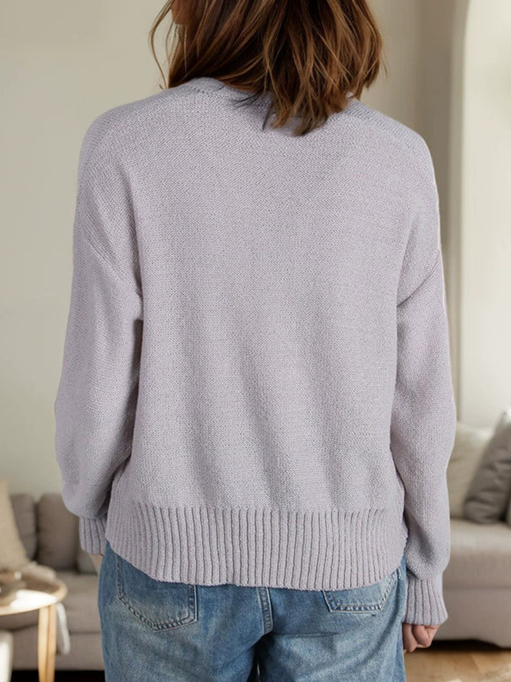 ZARA Womens Fall Winter Solid Color Casual Round Neck Long Sleeve Knit Cardigan